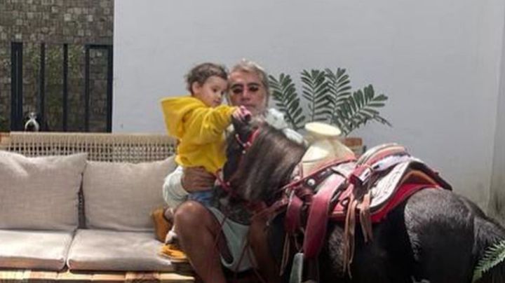 Alejandro Fernández feliz de jugar con su nieta Cayetana y el poni que le regaló